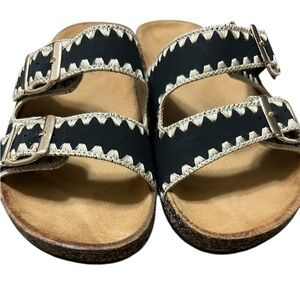 Forever Black and Cream Woven Stitch Sandals